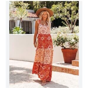 Johnny Becca Boho Sleeveless Maxi Dress Orange Size XS